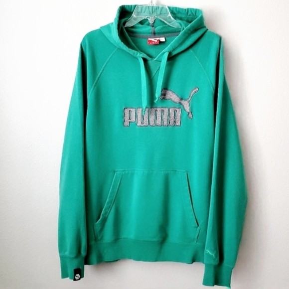 Puma Green & Gray Hoodie Sweatshirt With Kangaroo Pocket, Size Large - Picture 1 of 14